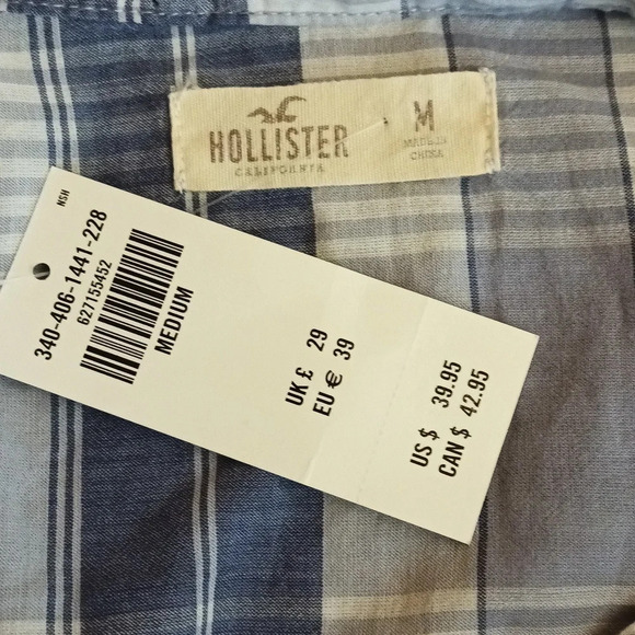 NEW Hollister 100% cotton lightweight raw hem plaid button down medium N… - Picture 5 of 7